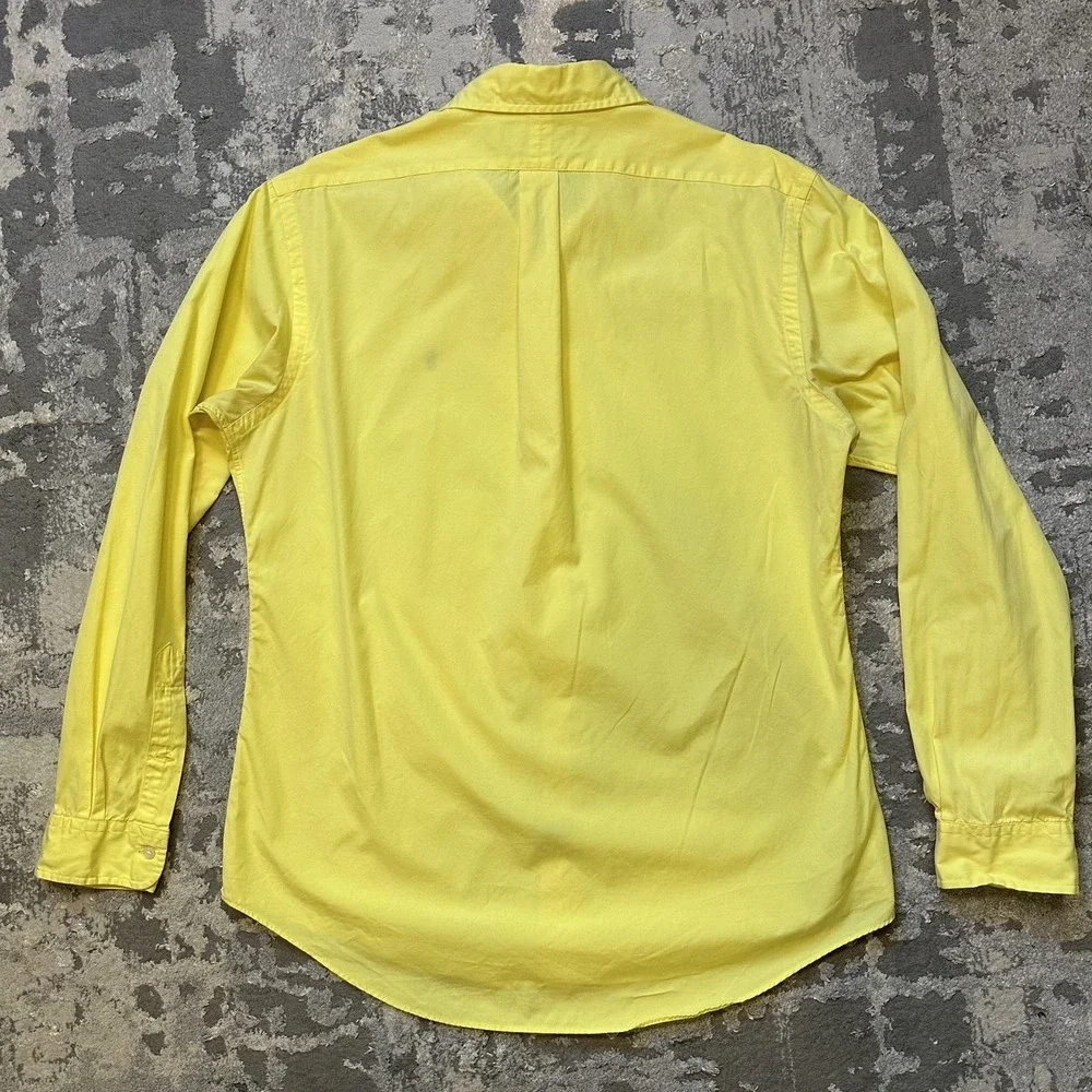 Ralph Lauren Dress‎ Shirt Mens Large Yellow Custom Fit Button Down Blue Pony